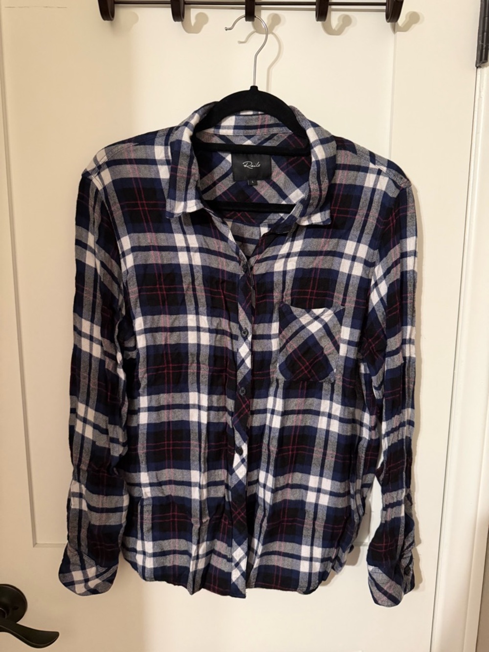 Rails Hunter Navy, White & Magenta Plaid Shirt